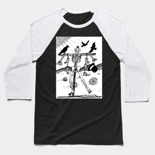 Skeleton scarecrow ravens Halloween drawing Baseball T-Shirt